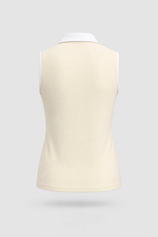 The Sleeveless Zip Neck Golf Polo - Cream