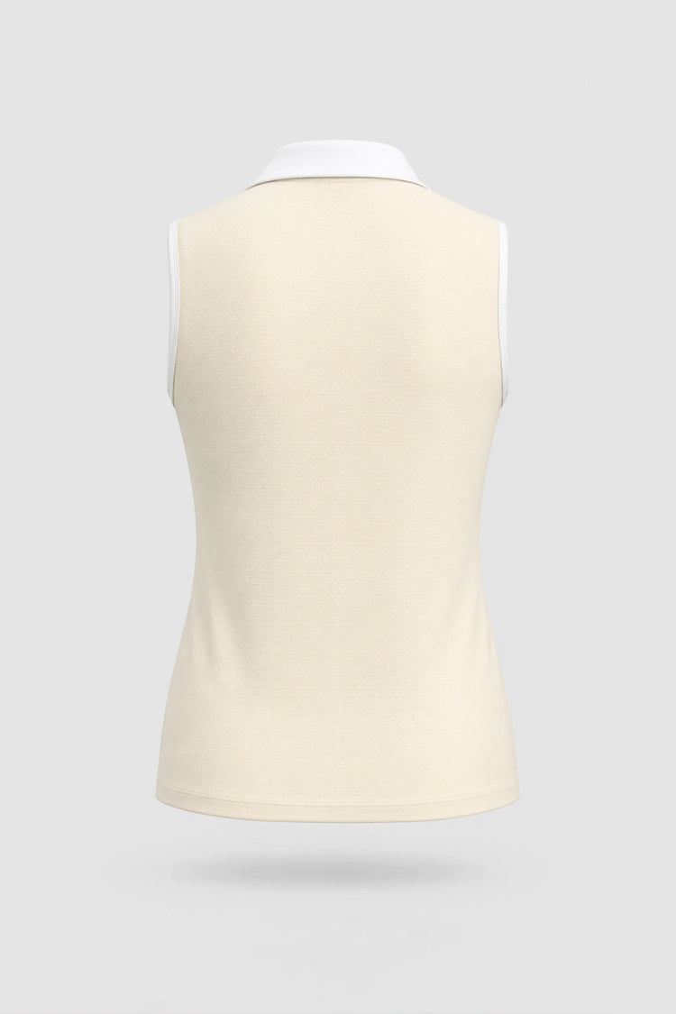 The Sleeveless Zip Neck Golf Polo - Cream