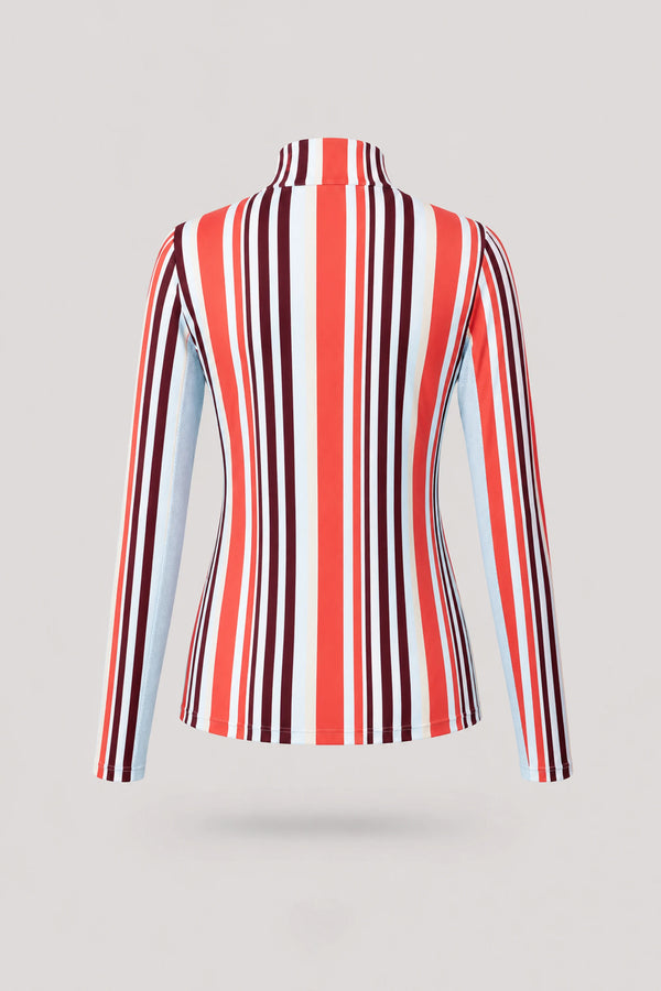 The Long Sleeve Zip Neck Golf Top - Resort Stripe
