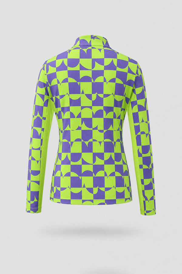 The Long Sleeve Zip Neck Golf Top - Paradox Geo