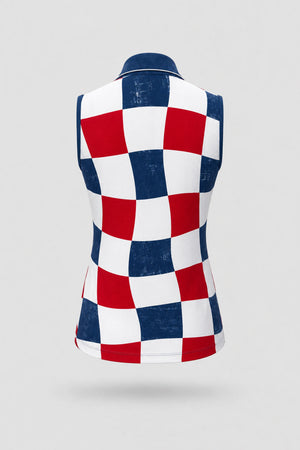 The Sleeveless Zip Neck Golf Polo - Liberty Check