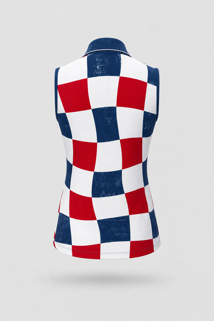 The Sleeveless Zip Neck Golf Polo - Liberty Check