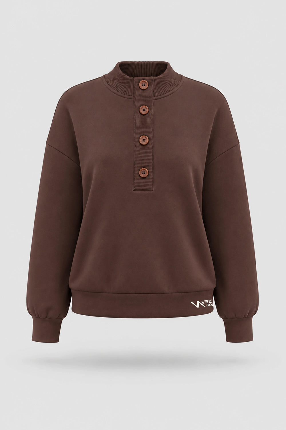Mock Neck Henley Sweatshirt - Rich Cocoa