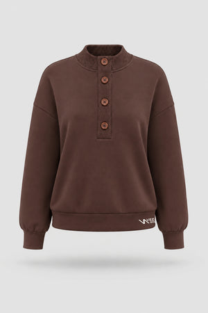 Mock Neck Henley Sweatshirt - Rich Cocoa