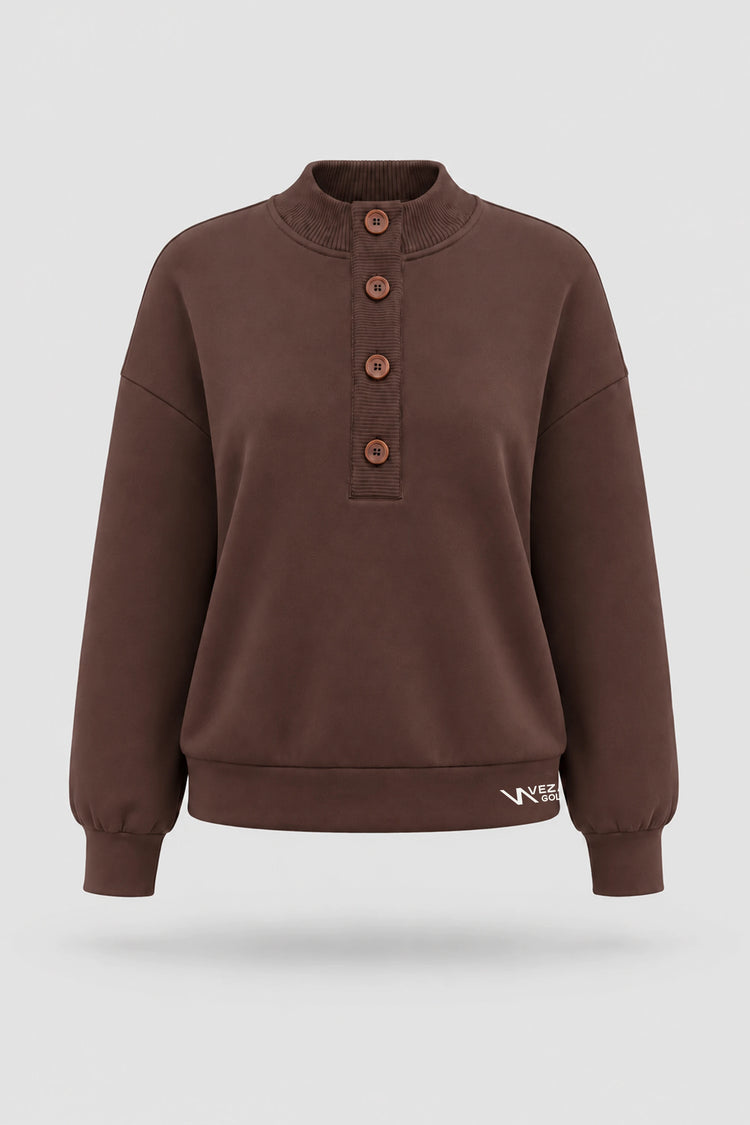 Mock Neck Henley Sweatshirt - Rich Cocoa