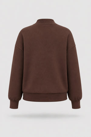 Mock Neck Henley Sweatshirt - Rich Cocoa