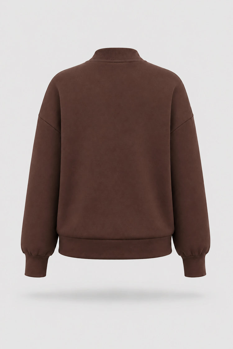 Mock Neck Henley Sweatshirt - Rich Cocoa