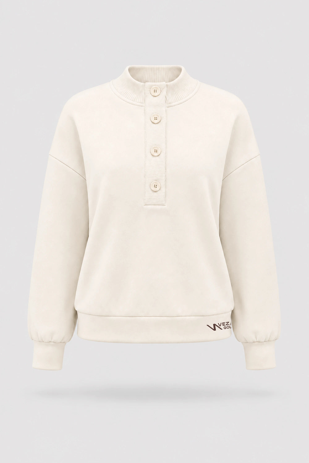 Mock Neck Henley Sweatshirt - Ivory