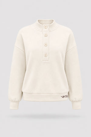 Mock Neck Henley Sweatshirt - Ivory