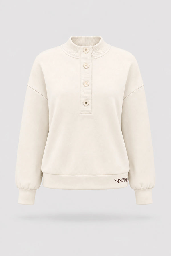 Mock Neck Henley Sweatshirt - Ivory