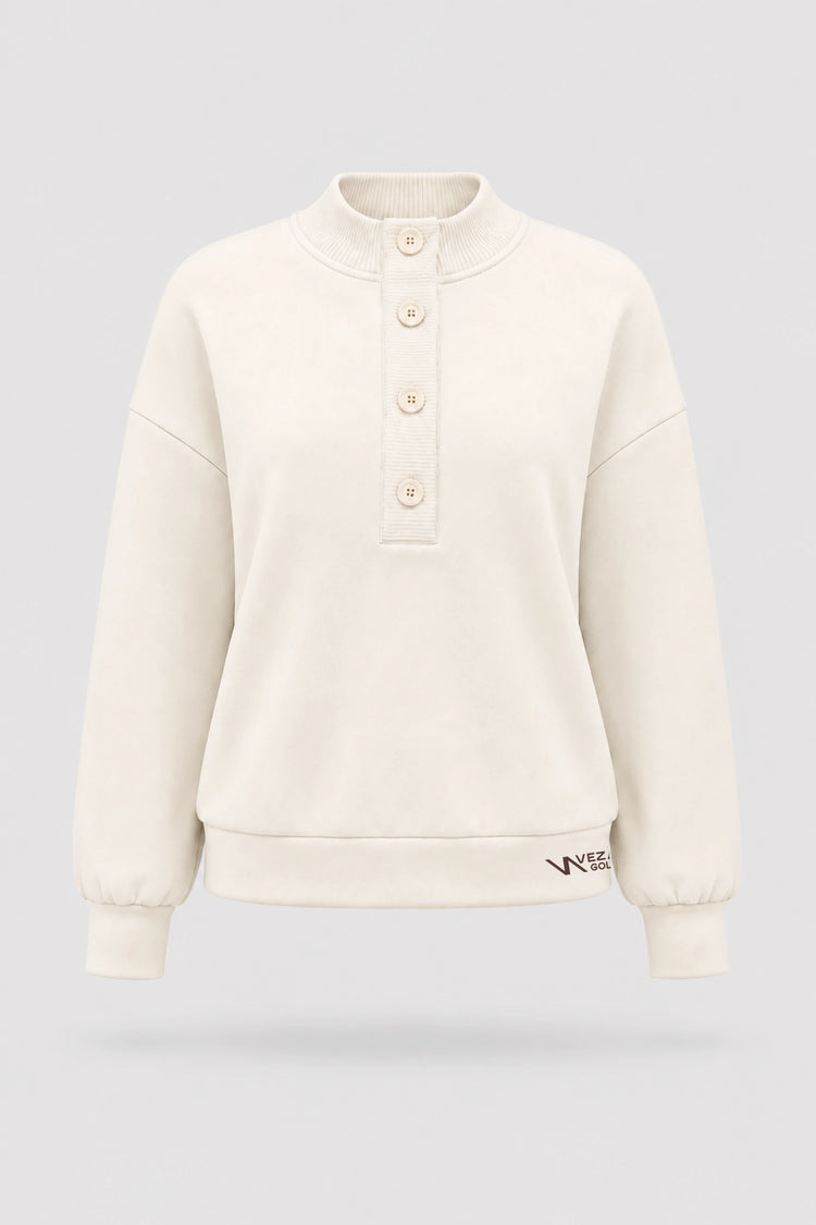 Mock Neck Henley Sweatshirt - Ivory
