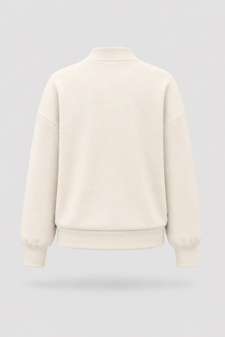 Mock Neck Henley Sweatshirt - Ivory
