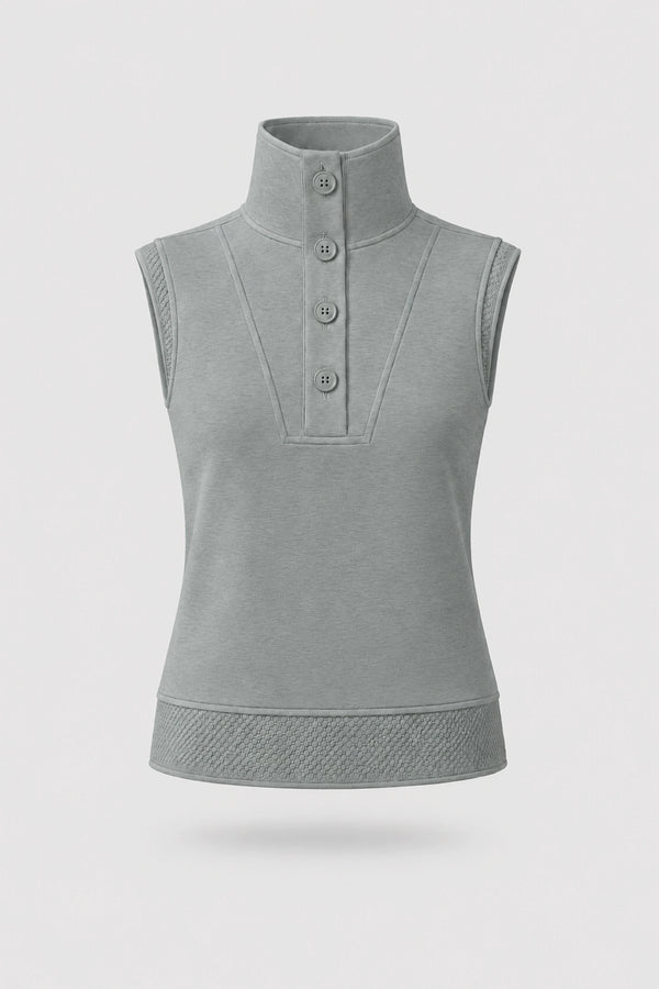 Mock Neck Polo Top - Sage Grey