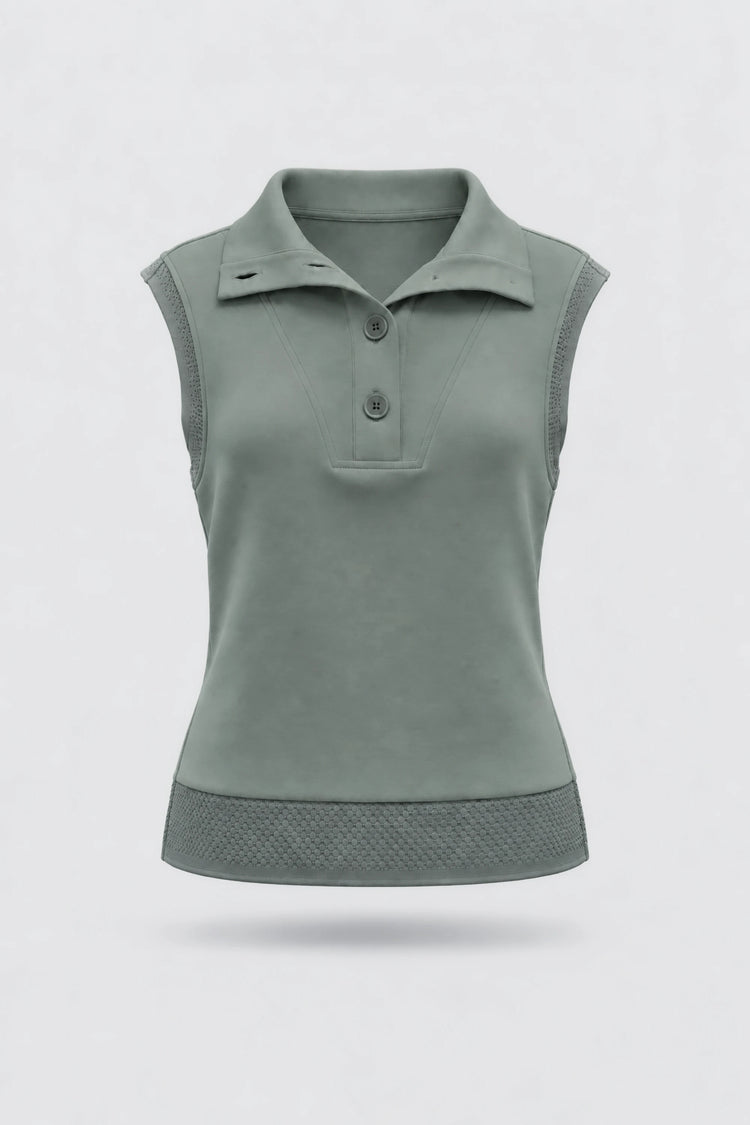 Convertible Collar Golf Vest - Sage Grey