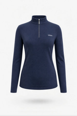 The Long Sleeve Zip Neck Golf Top - Navy