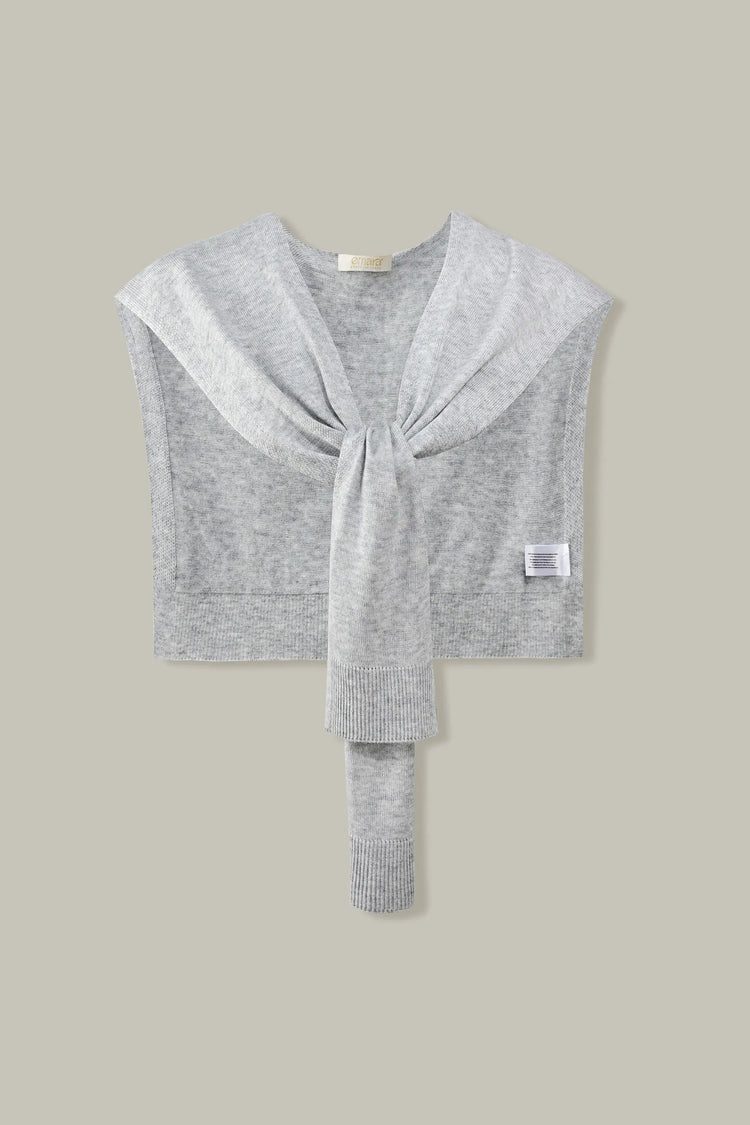 Knit Tie Wrap Shawl - Light Heather Grey