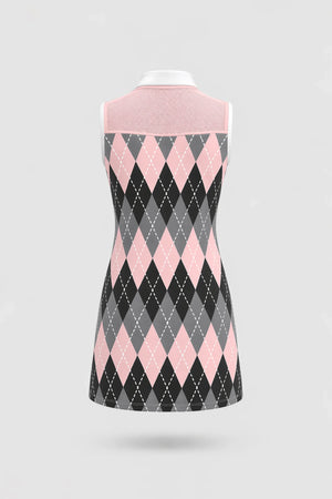 The Sleeveless Zip Golf Dress - Argyle