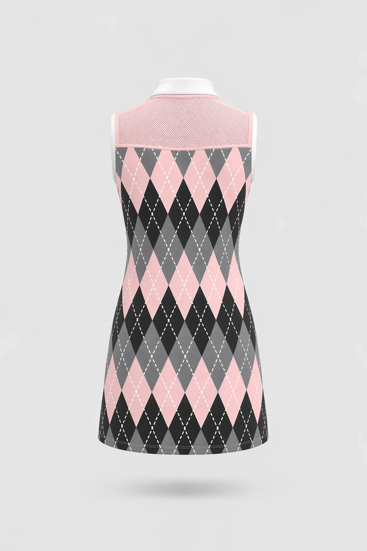 The Sleeveless Zip Golf Dress - Argyle