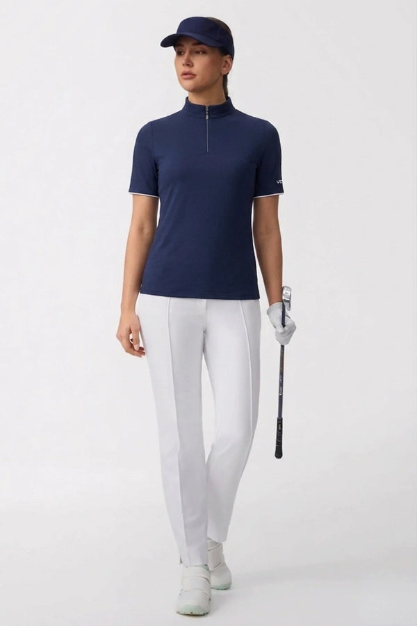 The Contour Zip Neck Top - Navy