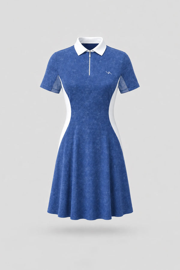 The Contour Zip Polo Golf Dress - Vintage Blue