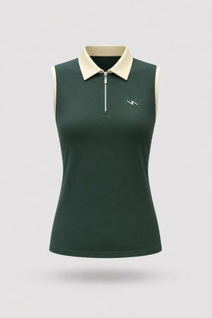The Sleeveless Zip Neck Golf Polo - Evergreen