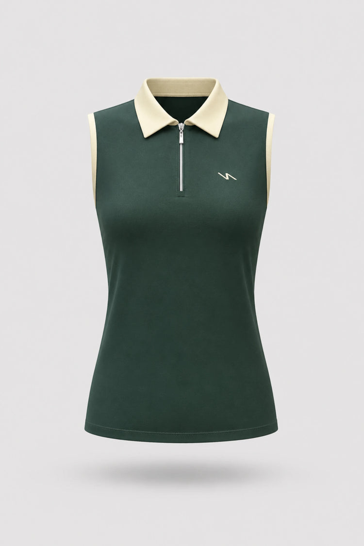 The Sleeveless Zip Neck Golf Polo - Evergreen