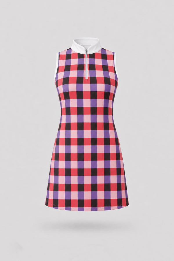 The Sleeveless Zip Golf Dress - Match Plaid