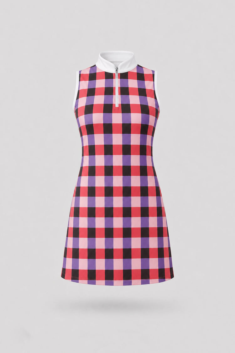 The Sleeveless Zip Golf Dress - Match Plaid