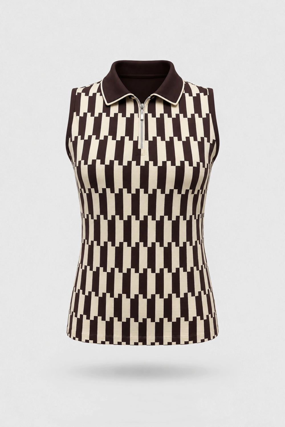 The Sleeveless Zip Neck Golf Polo - Verona Print