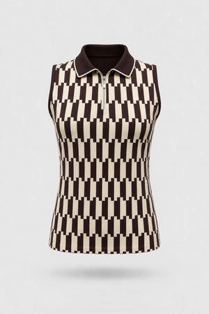 The Sleeveless Zip Neck Golf Polo - Verona Print