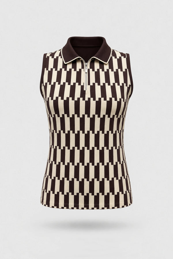 The Sleeveless Zip Neck Golf Polo - Verona Print
