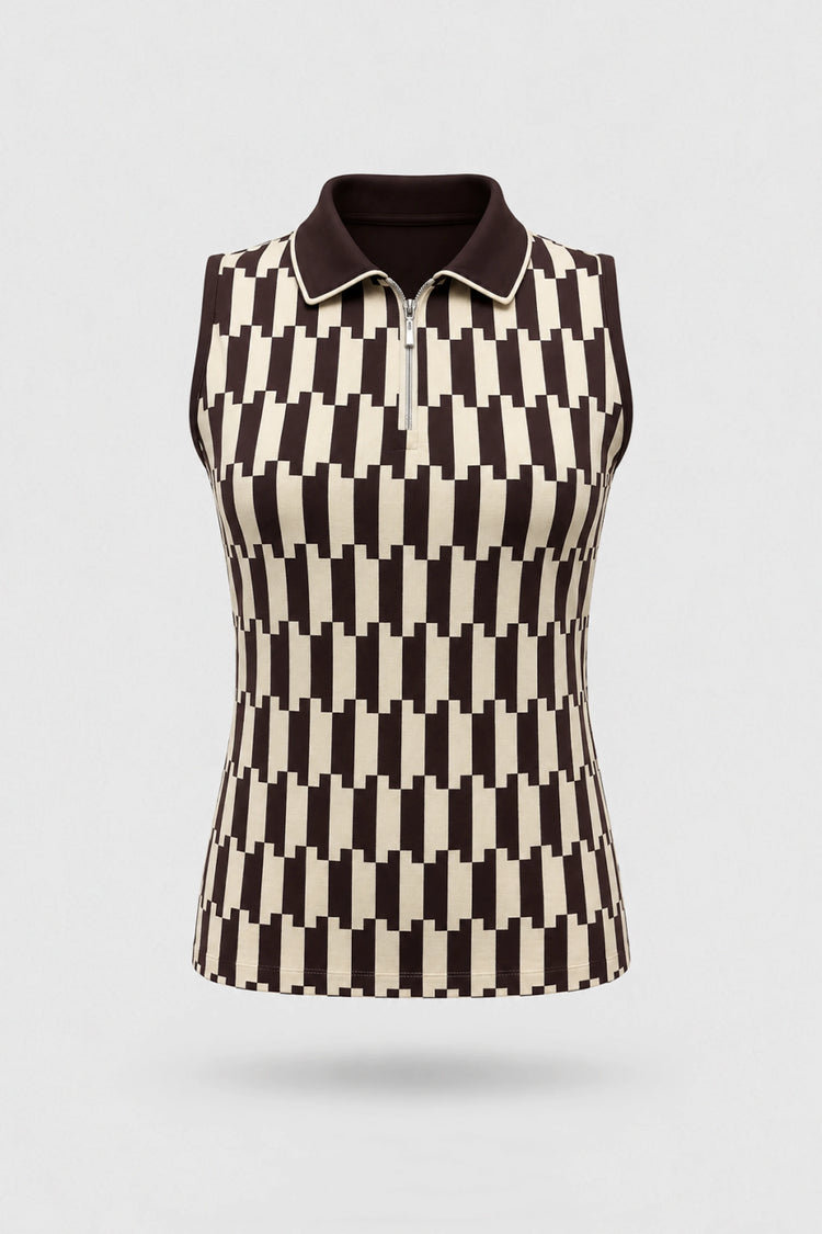 The Sleeveless Zip Neck Golf Polo - Verona Print