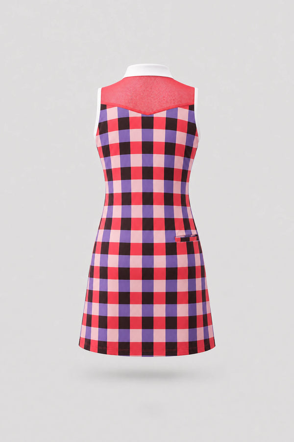 The Sleeveless Zip Golf Dress - Match Plaid