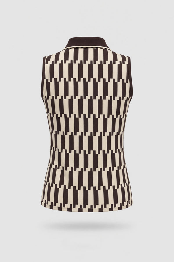 The Sleeveless Zip Neck Golf Polo - Verona Print