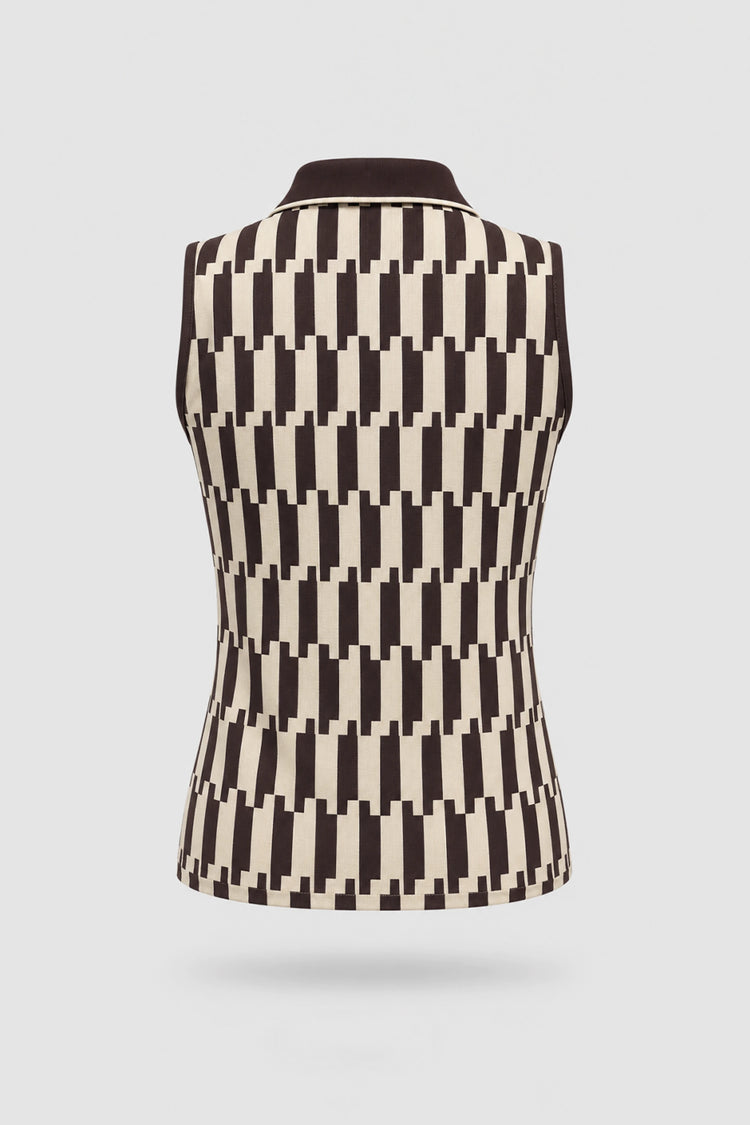 The Sleeveless Zip Neck Golf Polo - Verona Print