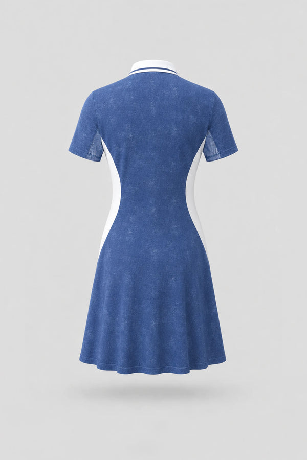 The Contour Zip Polo Golf Dress - Vintage Blue