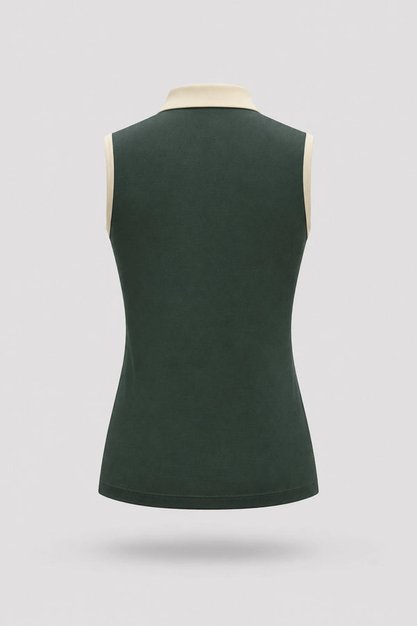 The Sleeveless Zip Neck Golf Polo - Evergreen