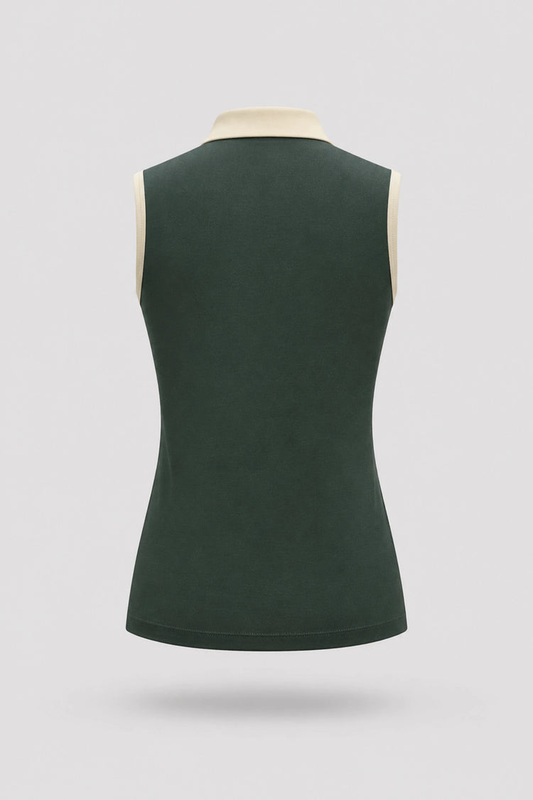 The Sleeveless Zip Neck Golf Polo - Evergreen