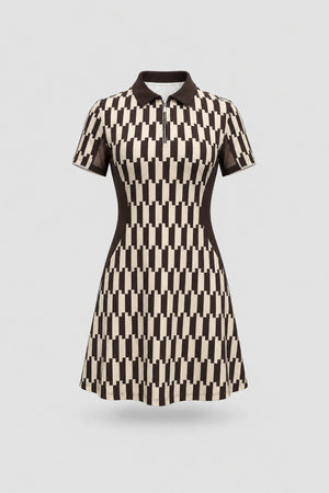 The Contour Zip Polo Golf Dress - Verona Print