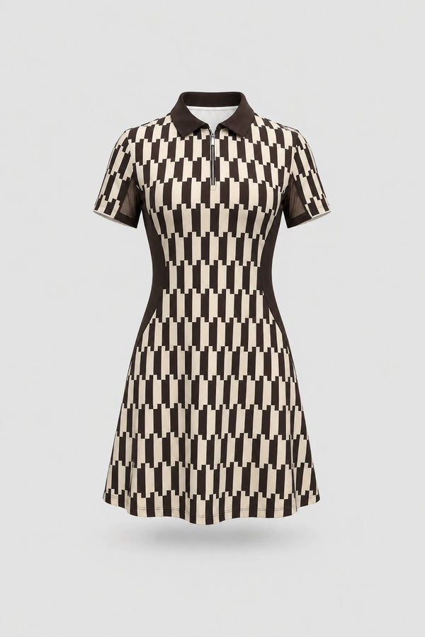 The Contour Zip Polo Golf Dress - Verona Print