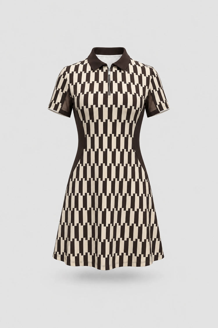 The Contour Zip Polo Golf Dress - Verona Print