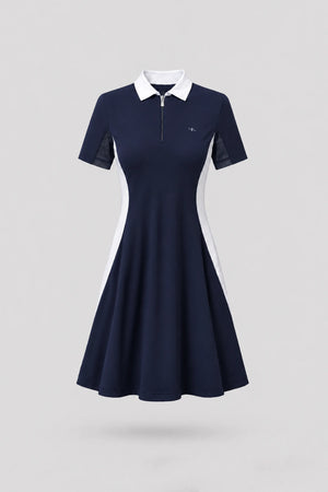 The Contour Zip Polo Golf Dress - Midnight Navy