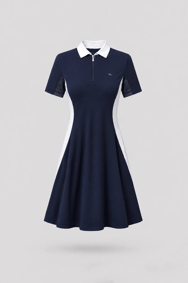 The Contour Zip Polo Golf Dress - Midnight Navy