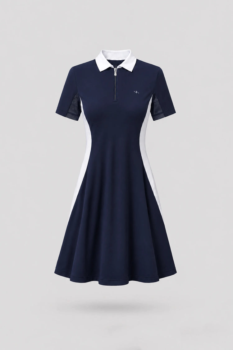 The Contour Zip Polo Golf Dress - Midnight Navy