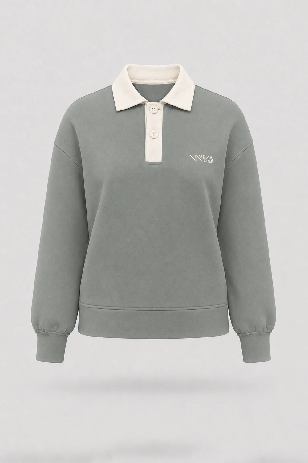 The Sculpt Knit Polo Sweatshirt - Sage Grey
