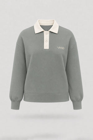 The Sculpt Knit Polo Sweatshirt - Sage Grey