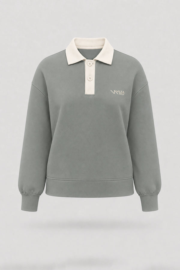 The Sculpt Knit Polo Sweatshirt - Sage Grey