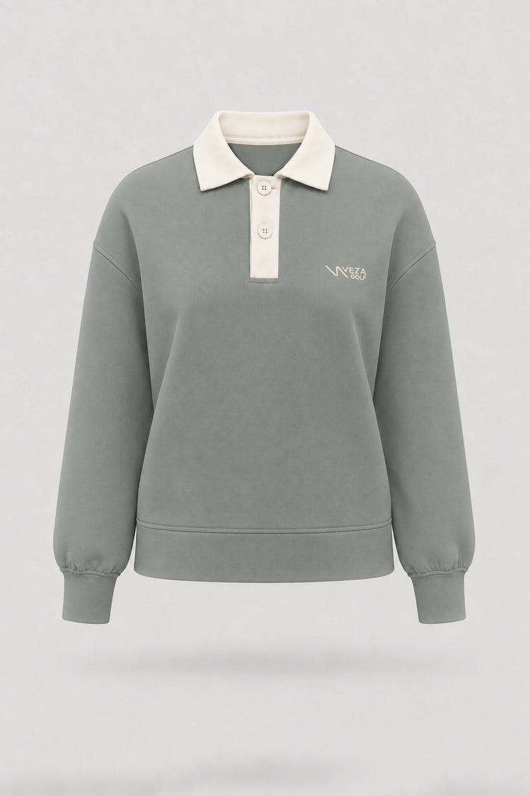 The Sculpt Knit Polo Sweatshirt - Sage Grey