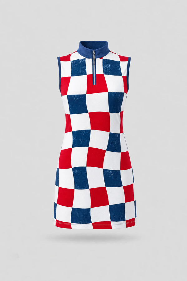 The Sleeveless Zip Golf Dress - Liberty Check