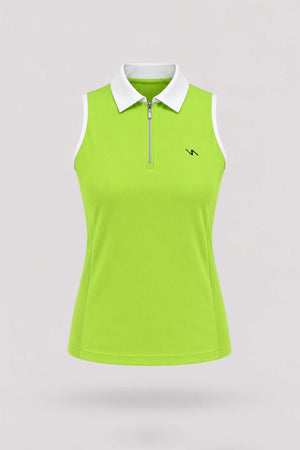The Sleeveless Zip Neck Golf Polo - Volt Green